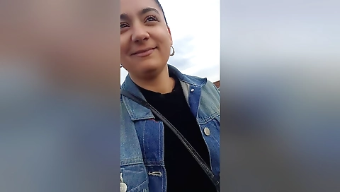 Amateur girl with large tits masturbating in the city