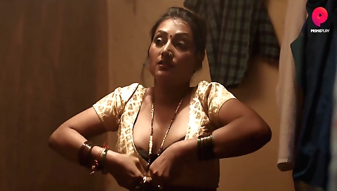 Brunette teen in a sexy white dress and pink stockings takes a shower