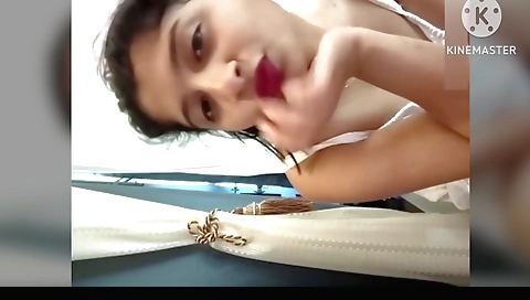 Slutty brunette with a slim body is wearing her panties