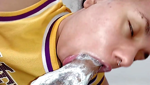 Indian babe with a big fake deepthroat faces a cock inside her mouth