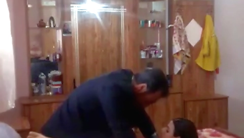 Brunette sucks and fucks his dick after work in the office