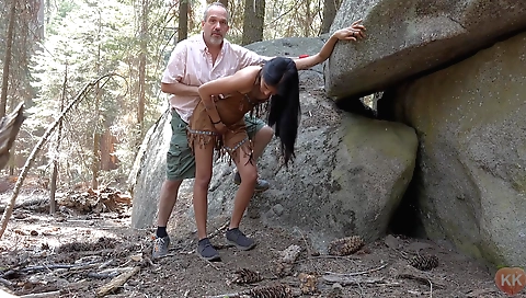 Indian babe with a nice ass riding a cock outdoors