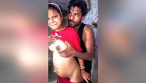 Hairy little girl making love with her lover in her village