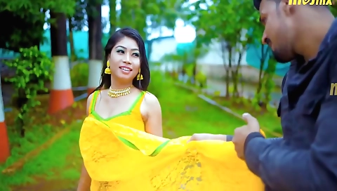 Desired beauty has a good smile and she makes the man happy