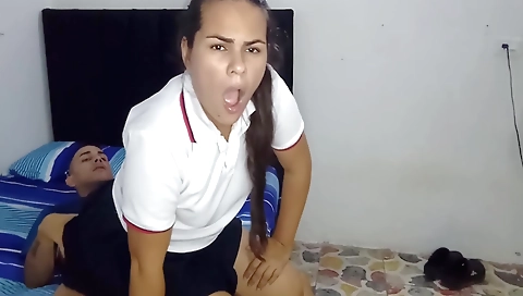 Sexy brunette girl gets her pussy to be pounded by her stepfather