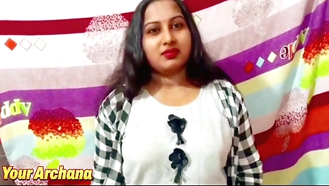 A brunette stepsister is on her bed in front of him