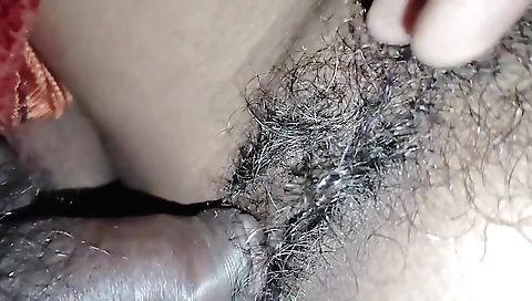 Hairy milf playing with her boyfriend and getting creampied