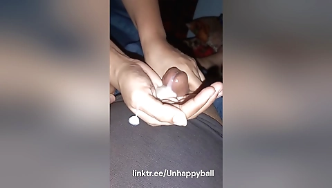 Indian amateur brunette getting creampie and handjob