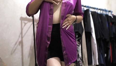 Indian girl wearing satin dress shows off her body