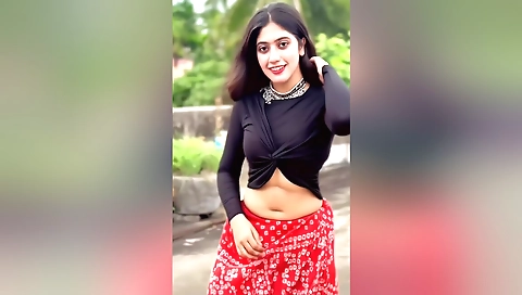 Horny brunette girl with a sexy smile is alone in her room