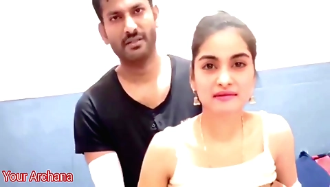 Indian brunette with small tits is playing with a big white dildo