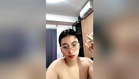 Indian beauty masturbating in a white dress and t-shirt