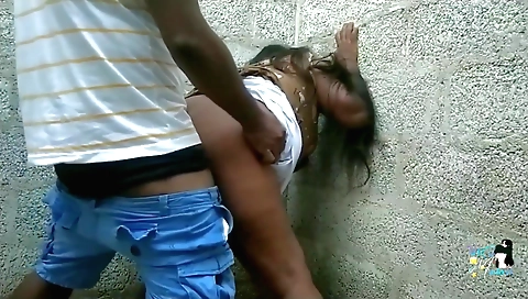 Indian amateur plays with clothes on desert outdoor