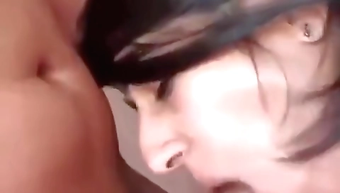 Busty brunette chick taking off panties for webcam