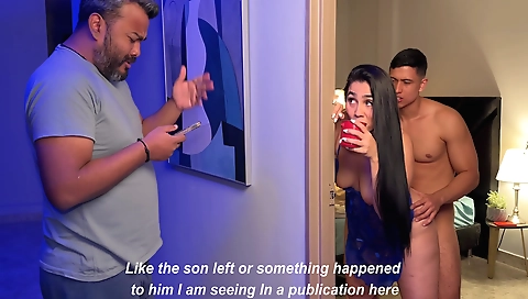 Big-assed brunette teen stepsister shares bed with stepson