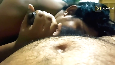 Handjob in hd - brunette shemale with a cute face and big tits