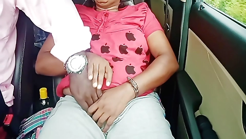 Indian brunette rides a car and has sex with a dude