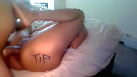 Amateur brunette with a big cock is showing her size