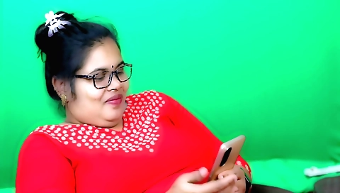 Buxom brunette in red dress fingering in hd porn clip