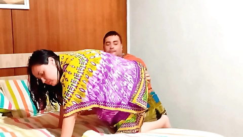 Amateur indian brunette with a shaved pussy getting fucked