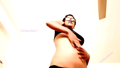 Sexy red dress and white socks amateur brunette gets her pussy