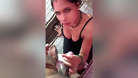 Amateur brunette handjob in pov! hot pussy licking