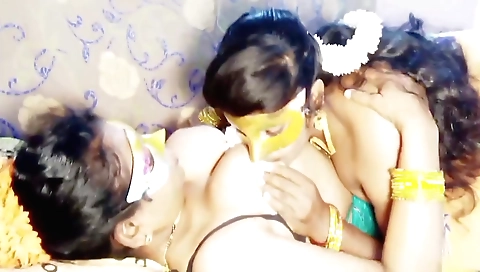 Amateur brunette lesbian with big tits enjoys lesbian sex