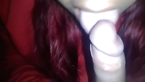 Amateur teenager with red hair sucking and fingering a penis